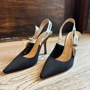 Dior Black and Cream Slingback Heels